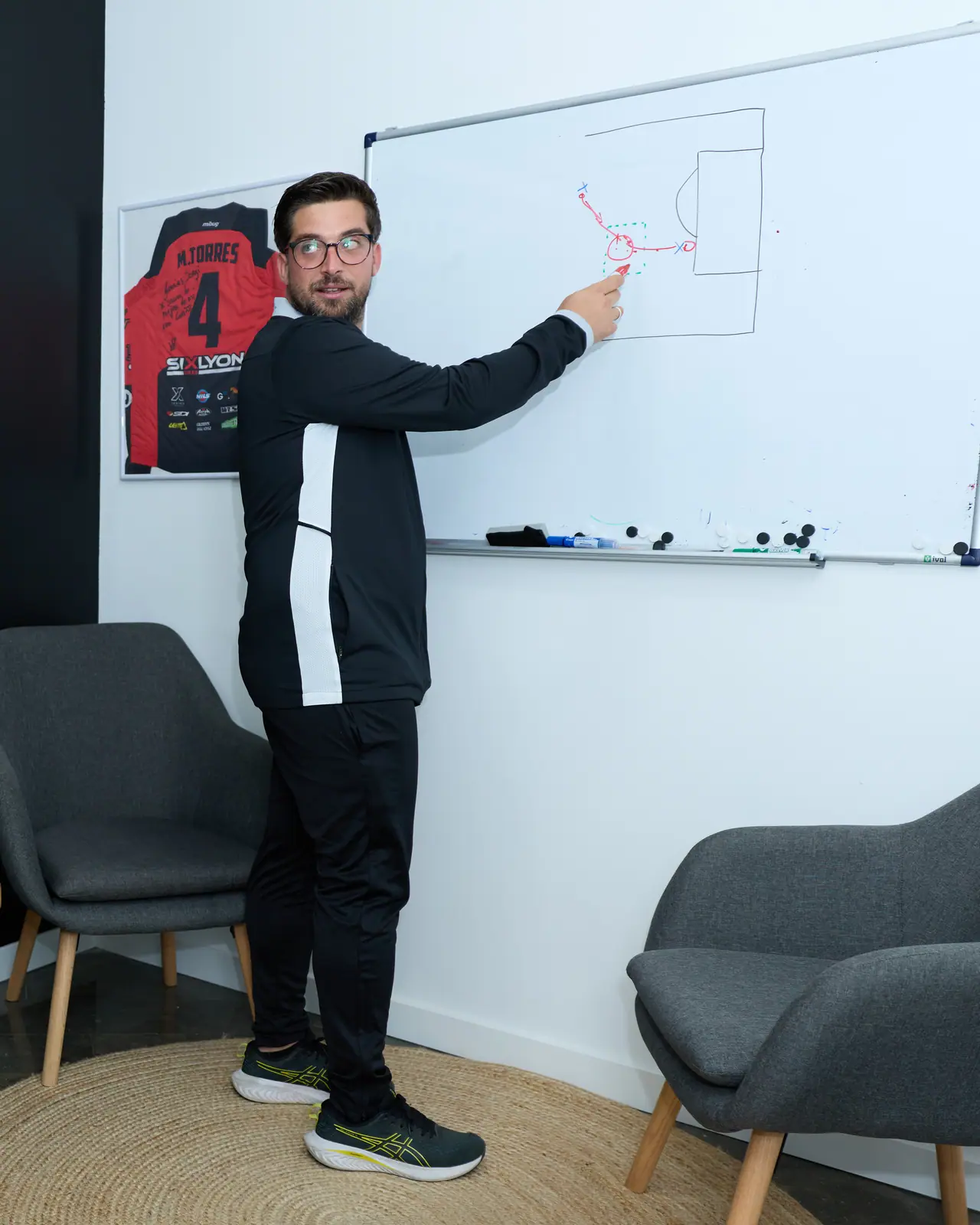 ATG coach explaining tactics on a whiteboard