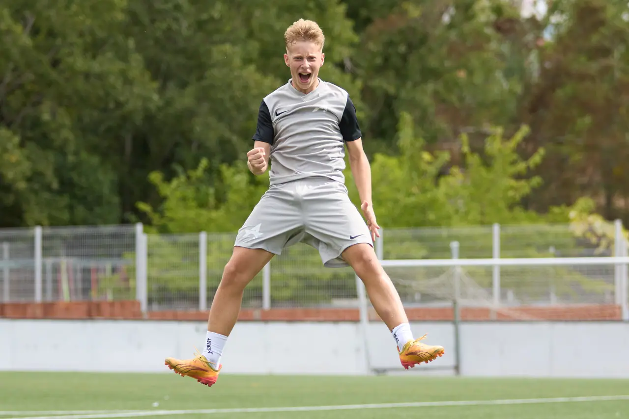 Player jumping in celebration